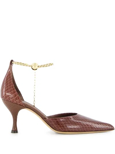 Ferragamo T-strap Stiletto Pump In Brown