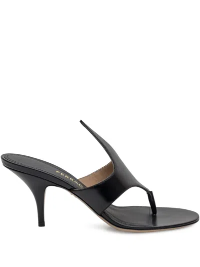 Ferragamo Valentino Garavani Black Leather Slippers