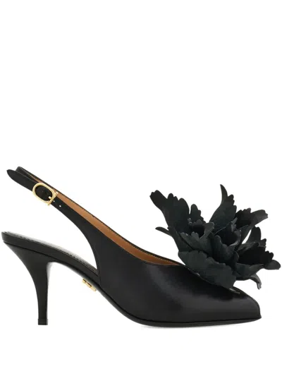 Ferragamo 70mm Flower-embellished Slingback Pumps In Black