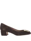 Ferragamo 70mm Gancini-detail Suede Heeled Pumps In Brown