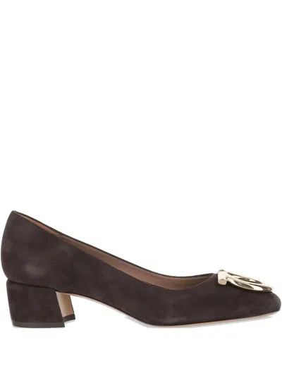 Ferragamo 70mm Gancini-detail Suede Heeled Pumps In Brown