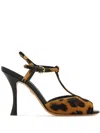 Ferragamo Ely Leo Leopard-print Pony Hair Sandals In Brown