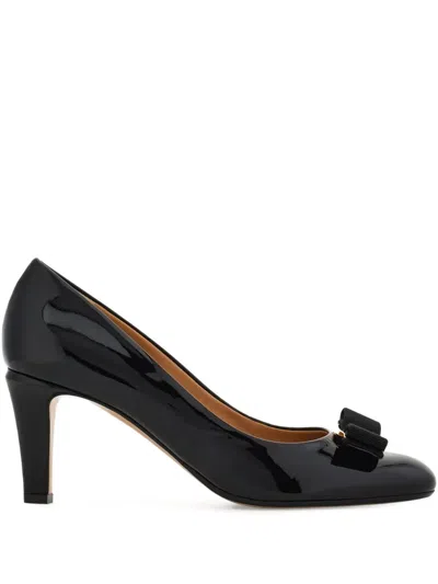 Ferragamo Carla 70 Vara Bow Pumps In Patent Leather In Black