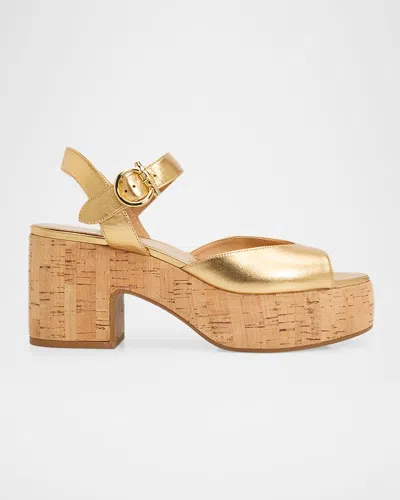 Ferragamo 75mm Nerea Metallic Leather Platform Sandals In Gold Lux