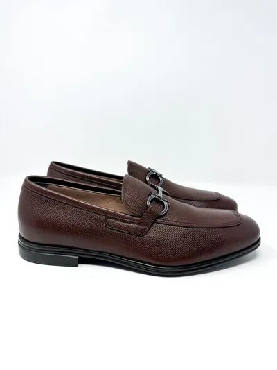 Pre-owned Ferragamo $795 Salvatore  Men's Scarlet Gancini Leather Loafers Brown 12 E In Red