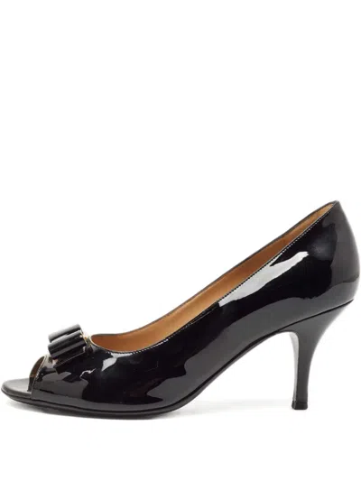 Pre-owned Ferragamo 80mm Bow-detail Patent-leather Pumps