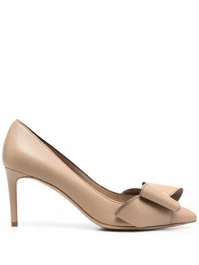 Ferragamo 80mm Double Bow Leather Pumps In Neutral