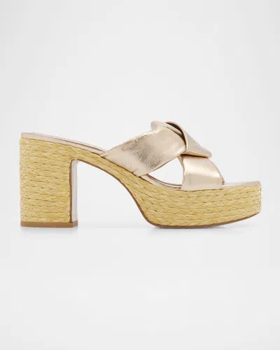 Ferragamo 85mm Douglas Leather Espadrille Platform Sandals In Gold