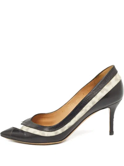 Pre-owned Ferragamo 85mm Panelled Leather Pumps In Black