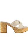 Ferragamo Douglas Padded Leather Espadrille Platform Sandals In White