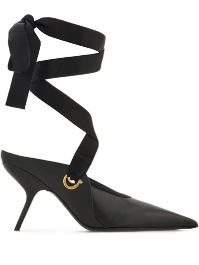 Ferragamo 85mm Ribbon-detail Pointed-toe Mules In Black