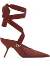 Ferragamo 85mm Ribbon-detail Pointed-toe Mules In Red