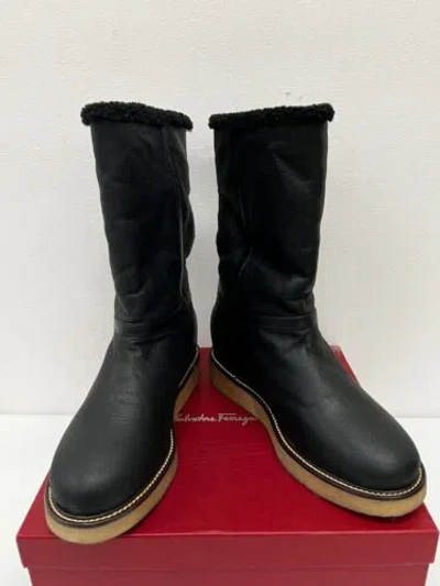 Pre-owned Ferragamo $895 Salvatore  Leather Shearling Lined Boots Size 9.5us/39.5eu C In Black