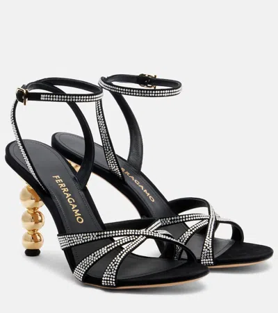 Ferragamo 90 Crystal-embellished Suede Sandals In Black