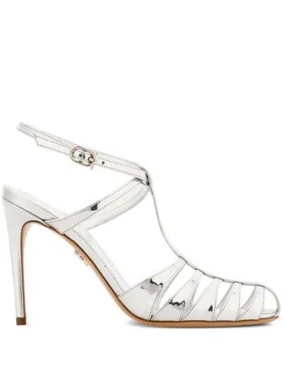Ferragamo 90mm Cage Stiletto Sandals In Silver