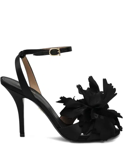 Ferragamo Satin Flower Sandal In Black