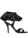 Ferragamo Estrella Leather Flower Ankle-tie Sandals In Black