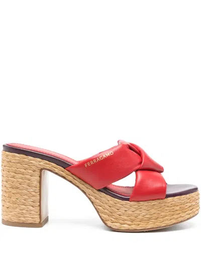 Ferragamo 90mm Knot-detail Platform Sandals In Multi