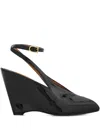 Ferragamo 90mm Peep-toe Ankle-strap Wedge Pumps In Black
