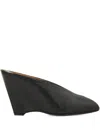Ferragamo Alicia Leather Wedges Mules In Black