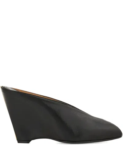 Ferragamo 90mm Peep-toe Heeled Mules In Black