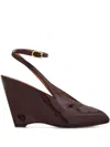 Ferragamo Peep Toe Wedge Sandals In Bordeaux In Multi