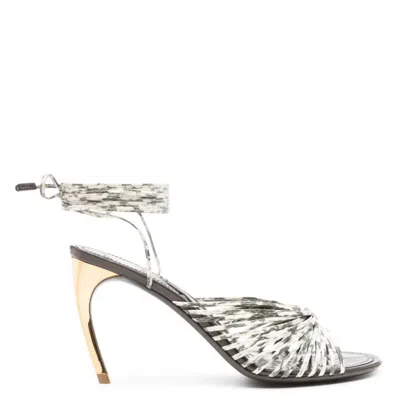 Ferragamo 95mm Caged Design Leather Sandals In Silver
