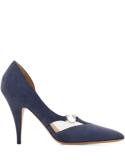 Ferragamo 95mm Gancini Leather Pumps In Blue