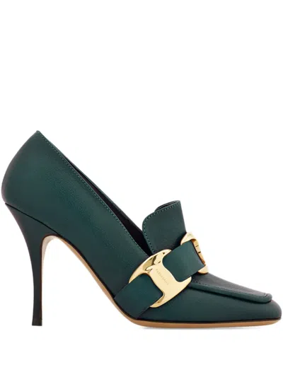 Ferragamo 95mm High-heeled Loafers In Green