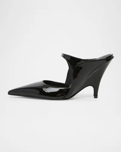 Ferragamo 95mm Jasir Patent Leather Mule Pumps In Black