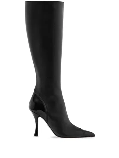 Ferragamo 95mm Leather Boots In Black