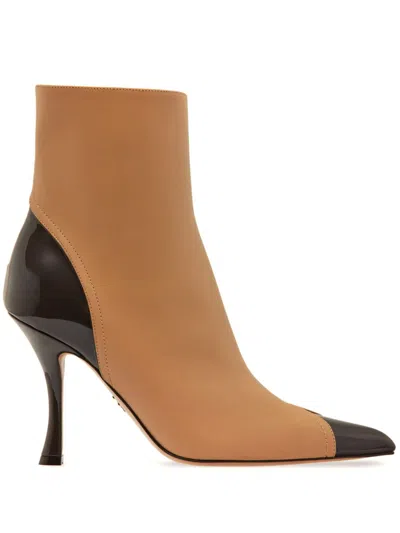 Ferragamo 95mm Leather Boots In Brown