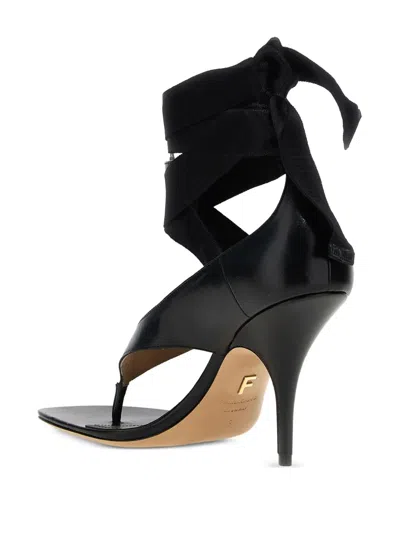 Ferragamo Black Sandal With Heel And Ribbon