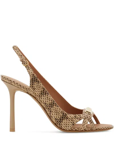 Ferragamo 95mm New Vara Snakeskin Slingback Sandals In Gold