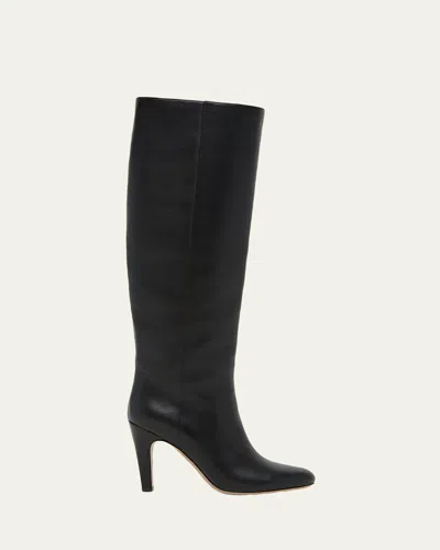 Ferragamo 95mm Nylu Leather Knee-high Boots In Black