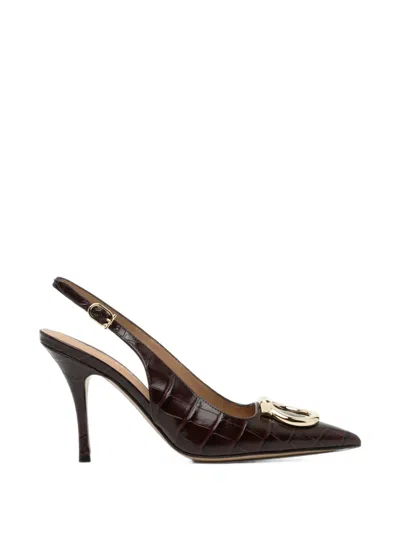 Ferragamo Sara 95 Croc-effect Leather Pumps In Brown
