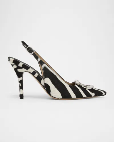 Ferragamo Sara Embellished Zebra-print Calf Hair Slingback Pumps In Multi