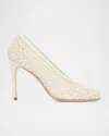 Ferragamo 95mm Sol Embellished Macrame Pumps In White