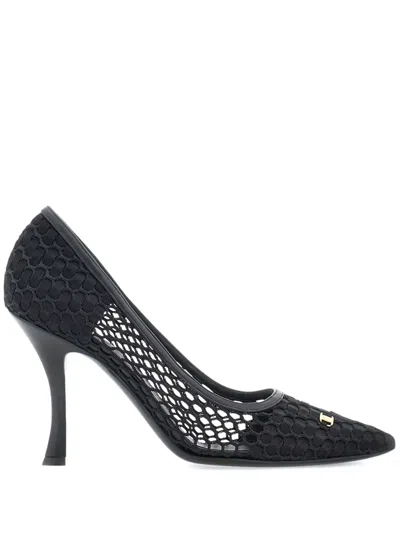 Ferragamo Mesh Pumps Kristen With 10cm Stiletto Heel In Black