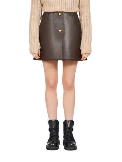 Ferragamo A Line Leather Mini Skirt In Brown