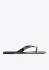 Ferragamo Black Leather Sandals With Thong Strap In Burgundy