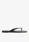 Ferragamo Black Leather Sandals With Thong Strap In Burgundy