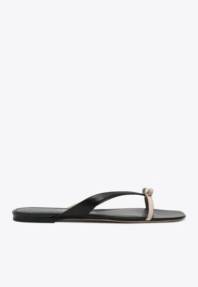 Ferragamo Abibi Mini Bow Leather Flip-flops In Black