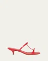 Ferragamo Abili Patent T-strap Slide Sandals In Flame Red