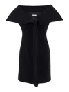 Ferragamo Black Short Dress With Bardot Neckline In Wool Blend Stretch Woman In Black