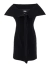 Ferragamo Black Short Dress With Bardot Neckline In Wool Blend Stretch Woman In Black