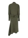 FERRAGAMO GREEN DRESS WITH ASYMMETRIC PANEL IN WOOL AND CASHMERE WOMAN