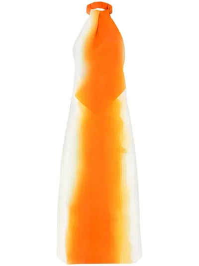 Ferragamo Women's Sleeveless Halterneck Midi-dress In Orange Off White