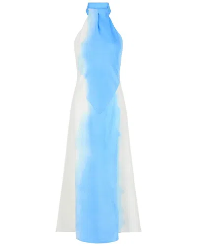 Ferragamo Abstract-print Halter Neck Dress In Blue