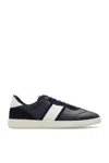 Ferragamo Panelled Calf Leather Sneakers With Contrasting Heel In Blue